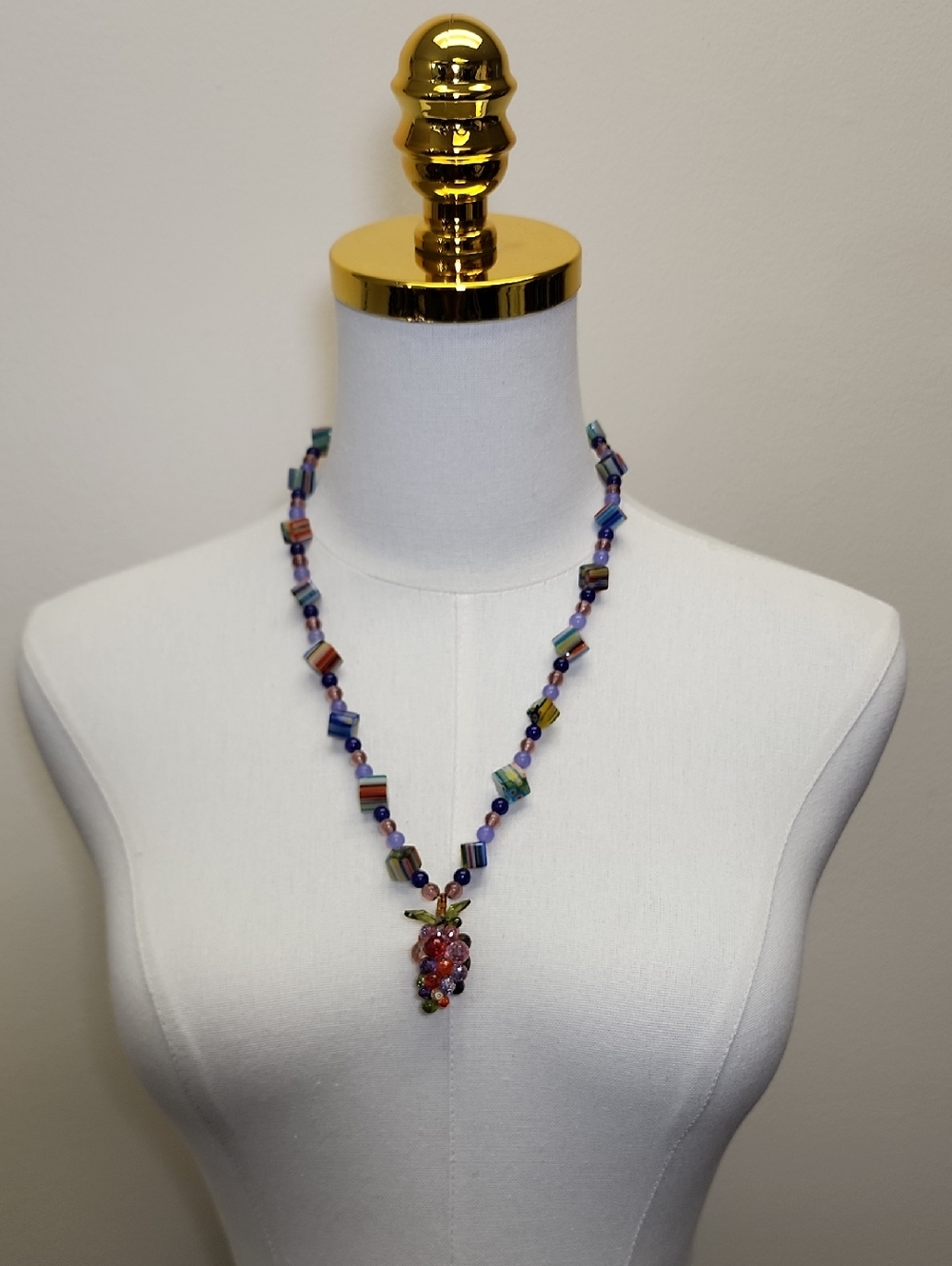 V&R Emprise Haberdashery Glass Bead Grape Pendant Necklace